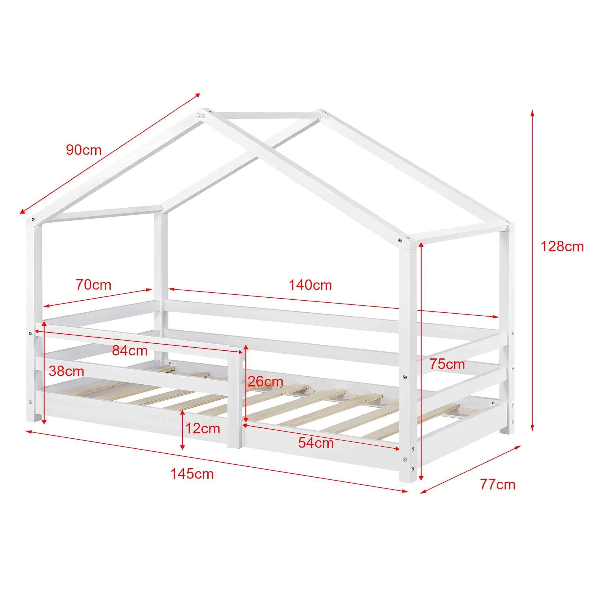 Lit cabane avec barrière 70x140cm - Blanc