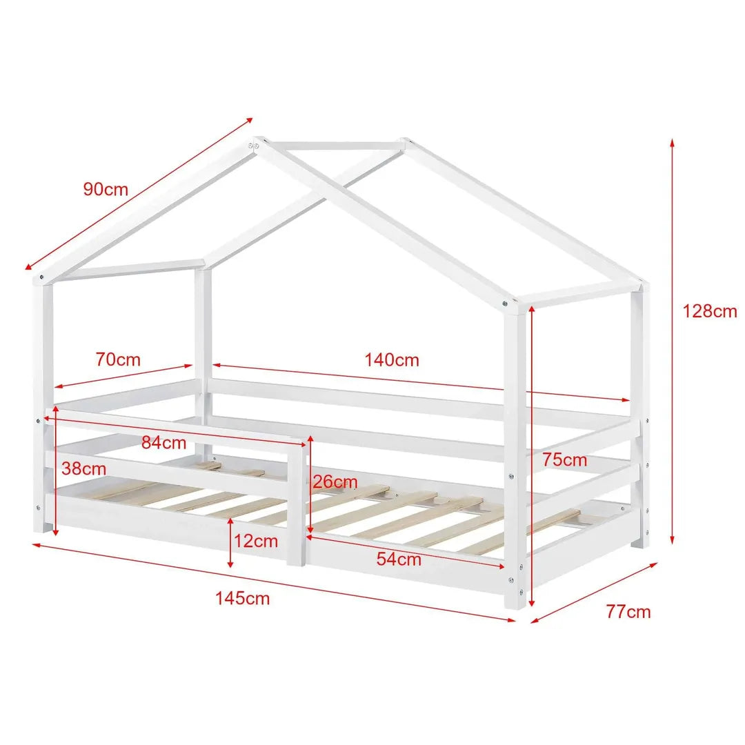 Lit cabane avec barrière 70x140cm - Blanc