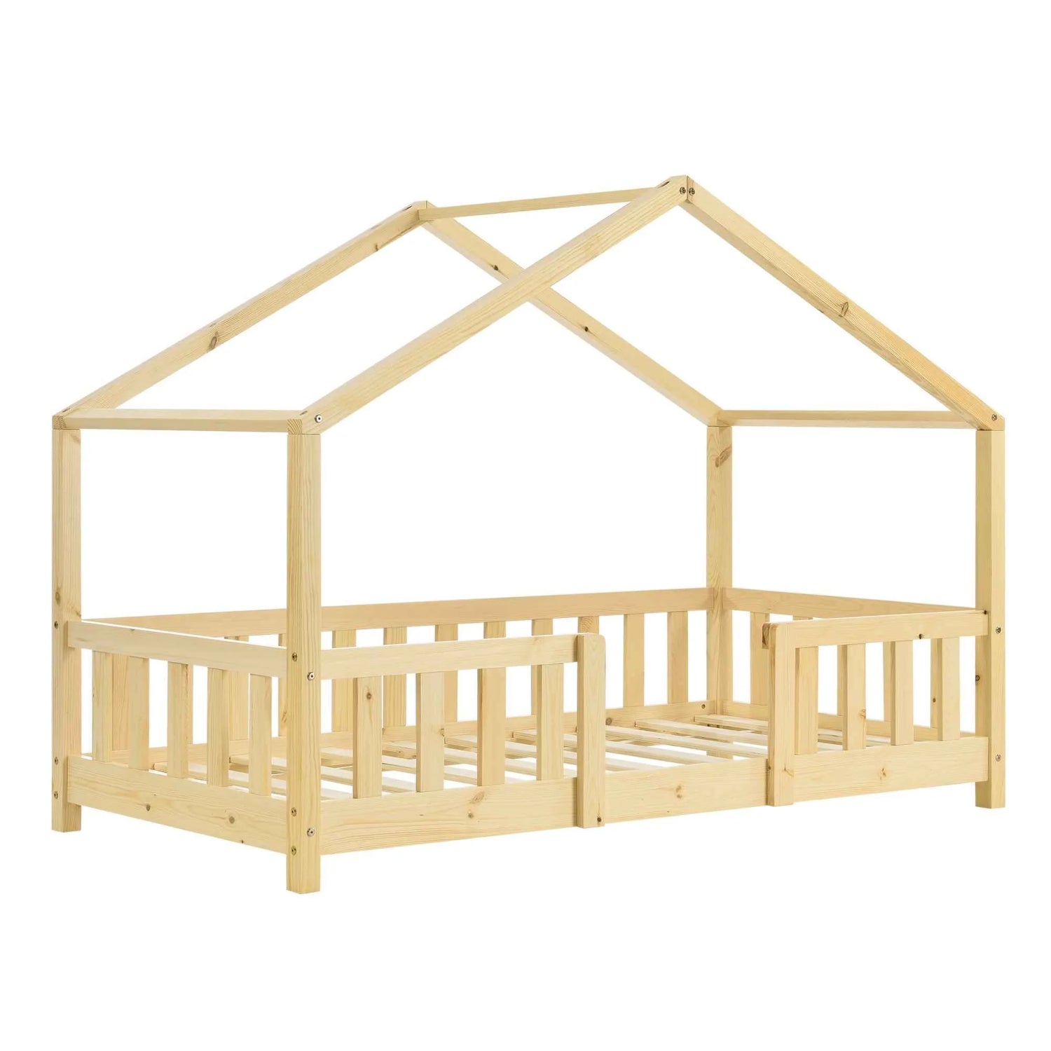 Lit cabane avec barrière 70x140cm - Bois naturel
