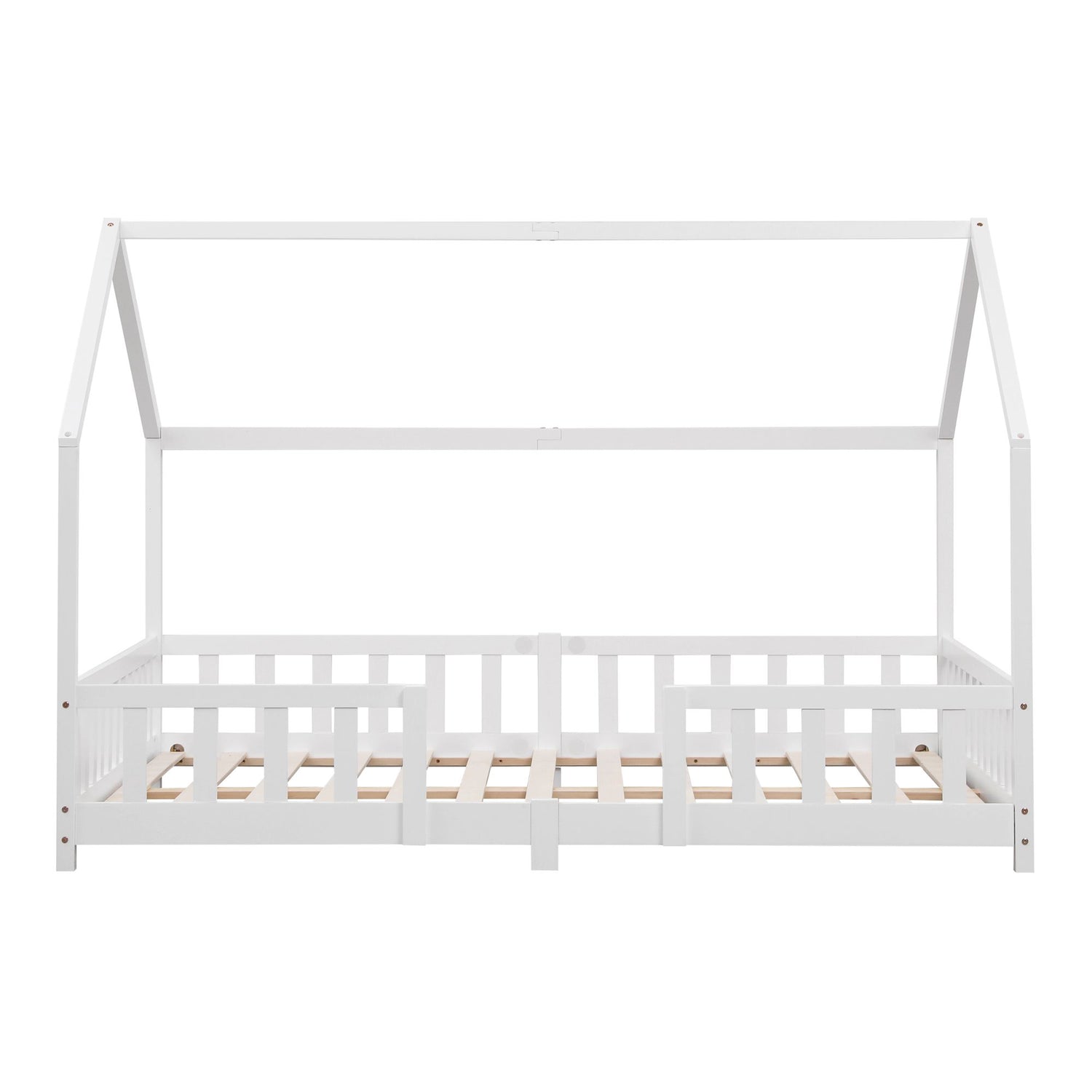 Groot Montessori kajuitbed met barrière + matras - 120x200cm - Wit