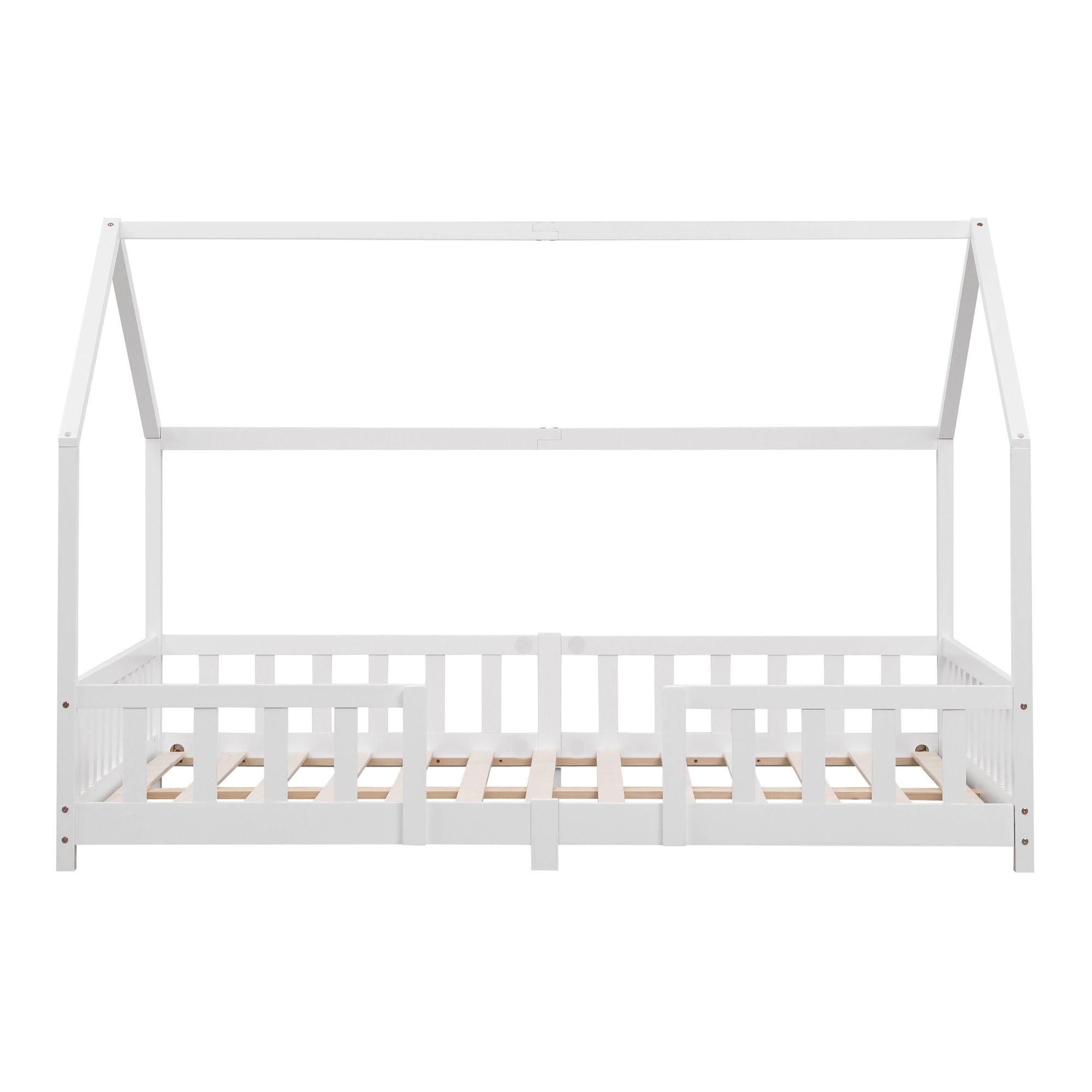 Groot Montessori kajuitbed met barrière + matras - 120x200cm - Wit