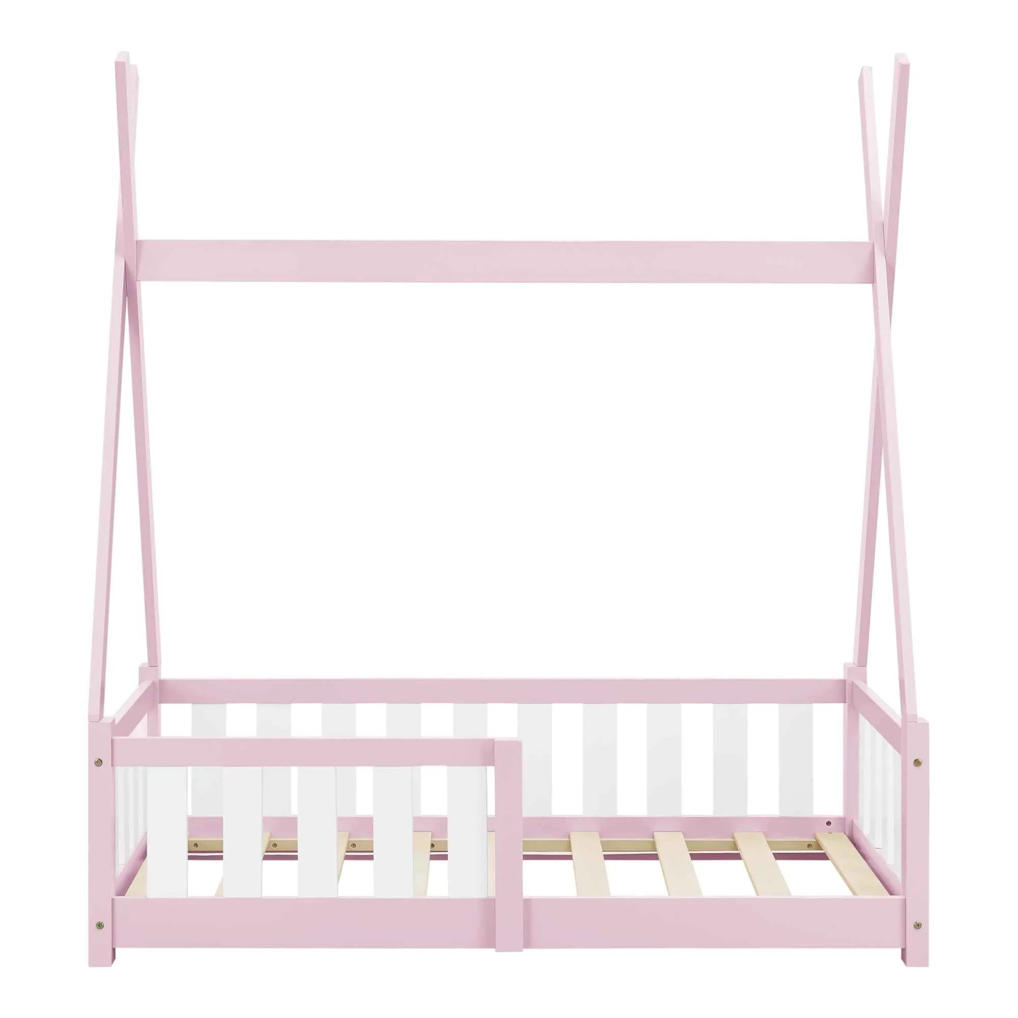 Tipi bed 70x140cm met barrière - Roze & wit