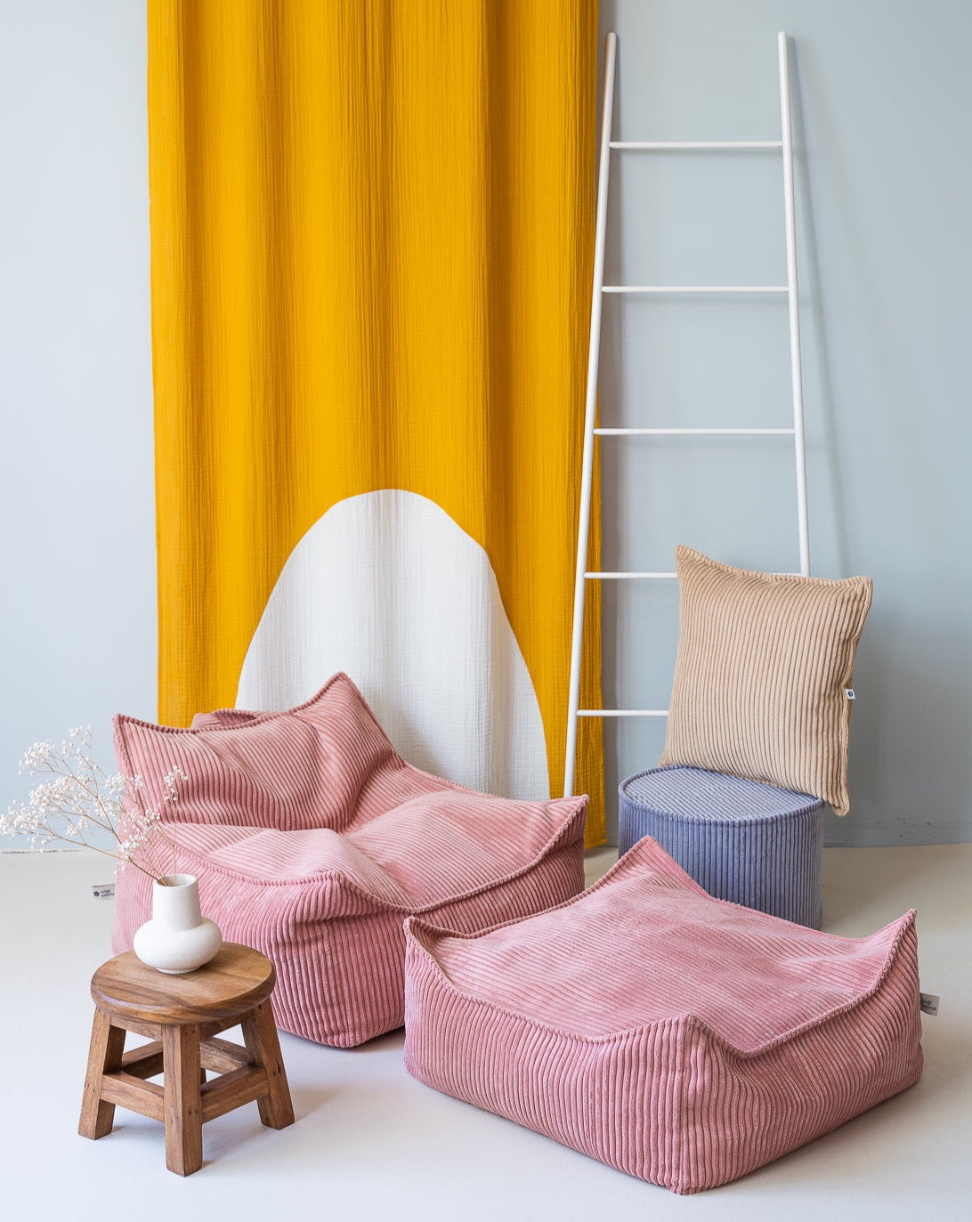 Pouf carré velours Rose