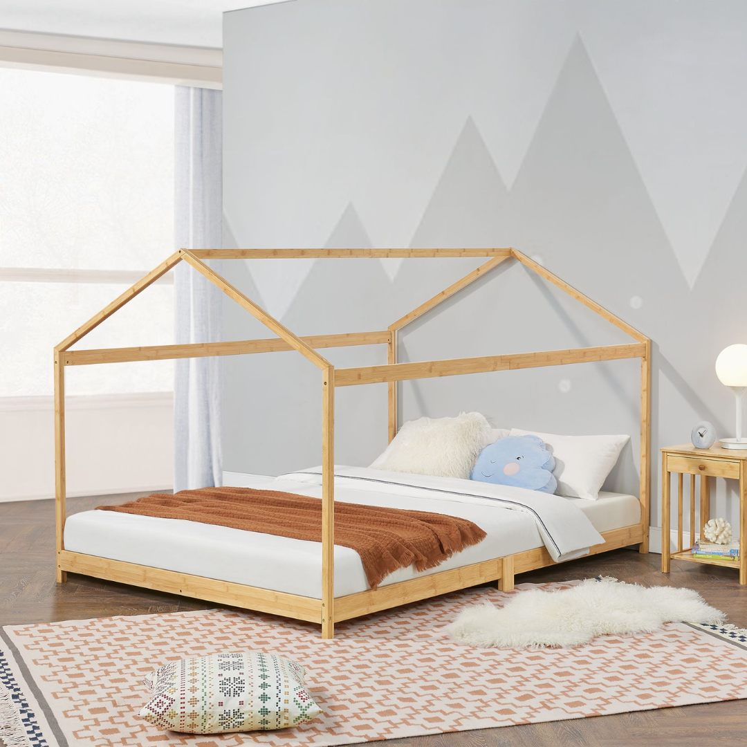 Lit cabane double en bois naturel