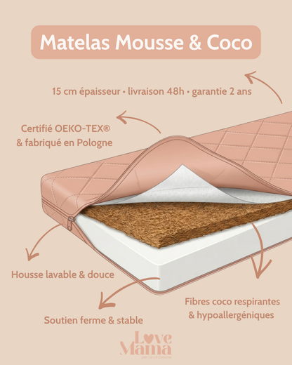 Matelas enfant Mousse &amp; coco 80x160cm