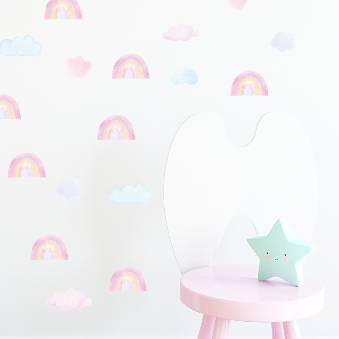 Sticker Arc-en-ciel Rose &amp; Nuage Bleu Rose