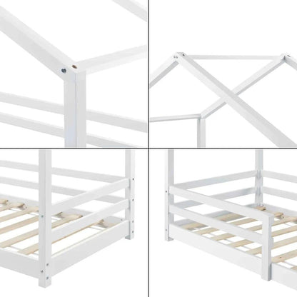 Lit cabane avec barrière 70x140cm - Blanc