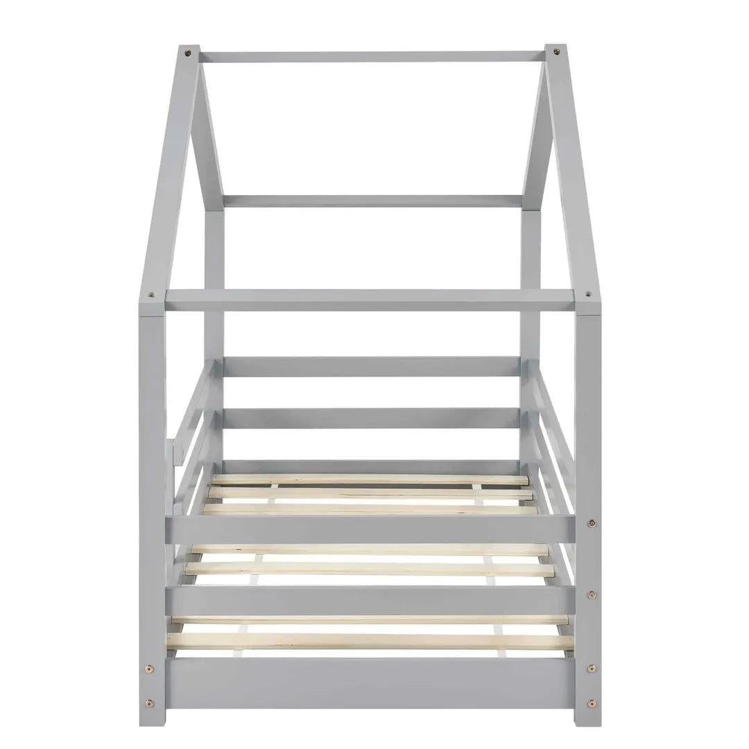 Lit cabane avec barrière - 70x140cm - Gris