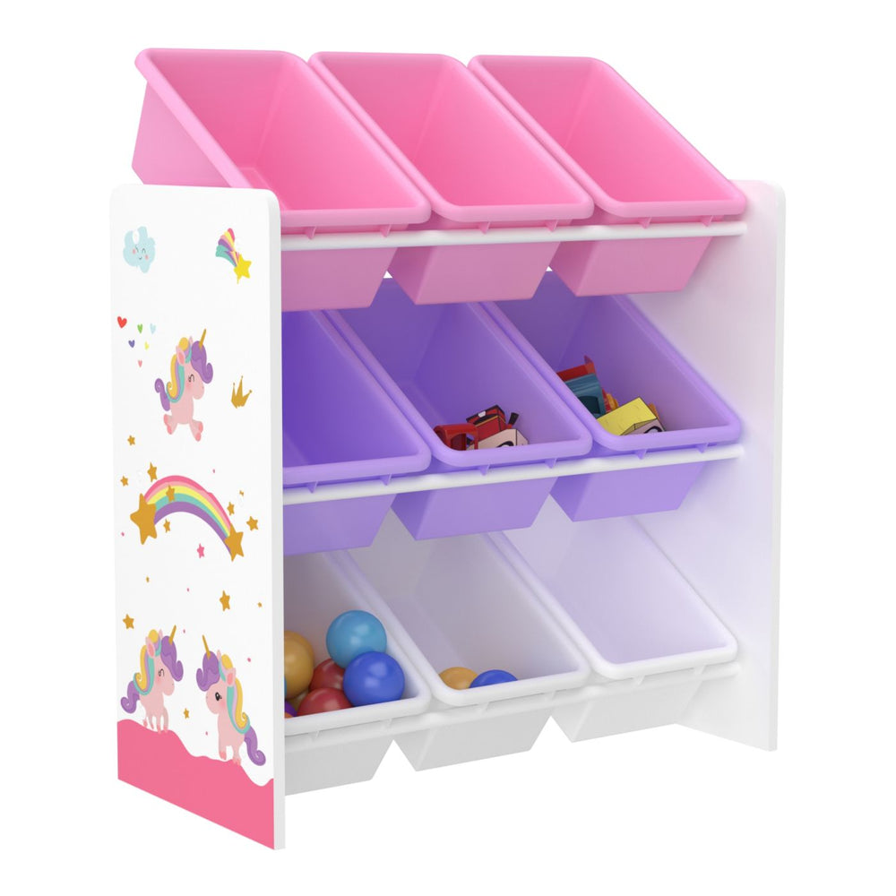 Meuble rangement enfant Licorne + 9 bacs –