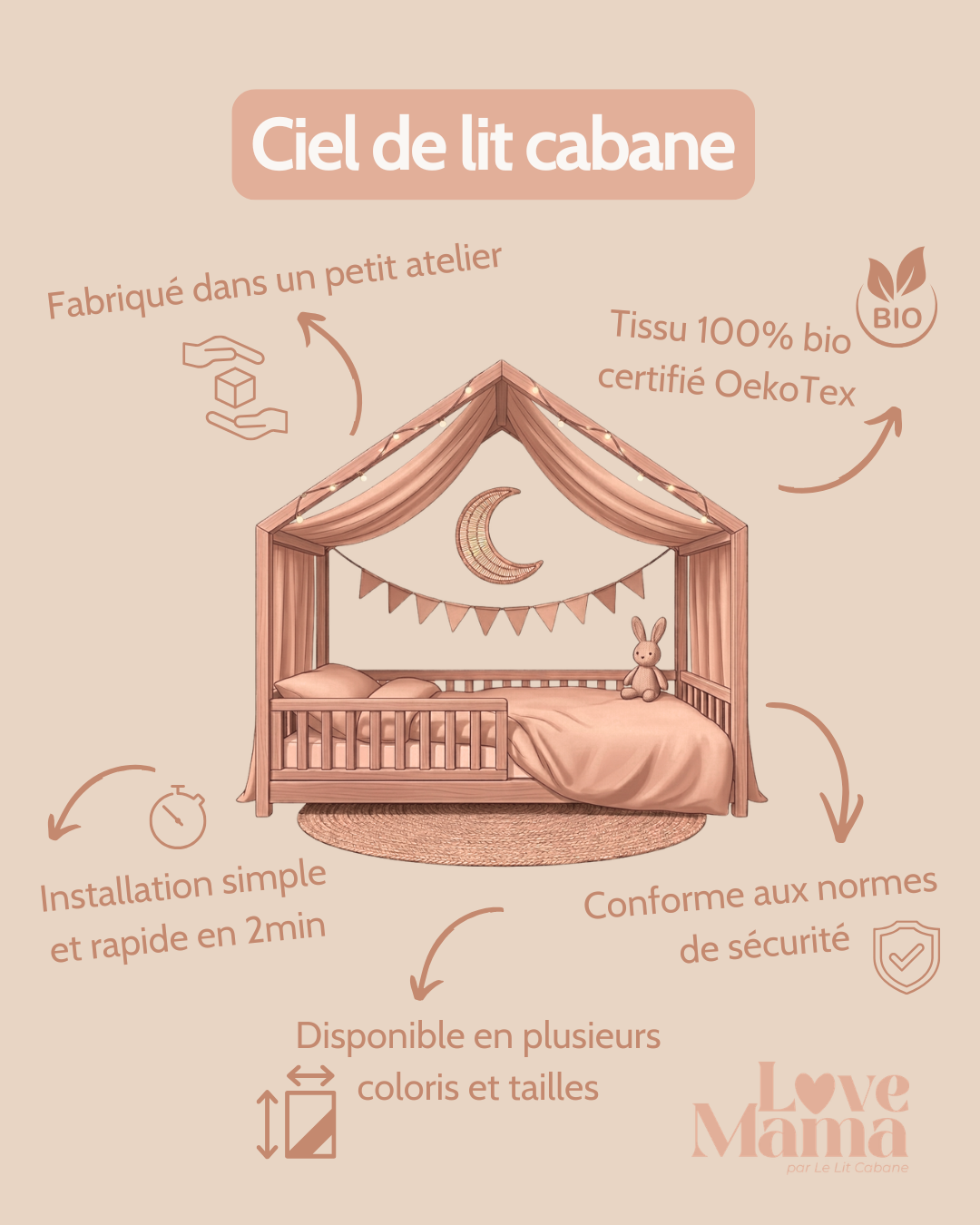Ciel de lit cabane Beige