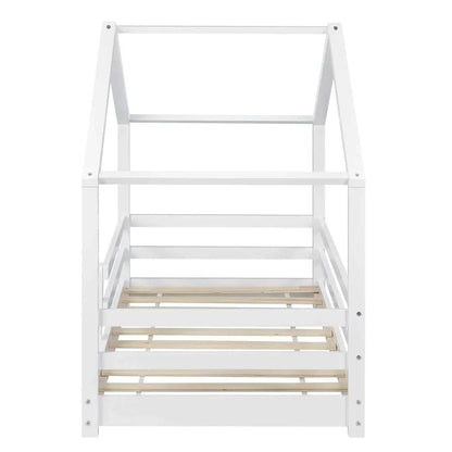 Lit cabane avec barrière 70x140cm - Blanc