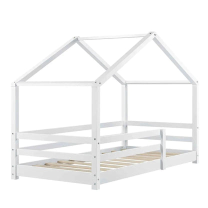 Lit cabane avec barrière 70x140cm - Blanc