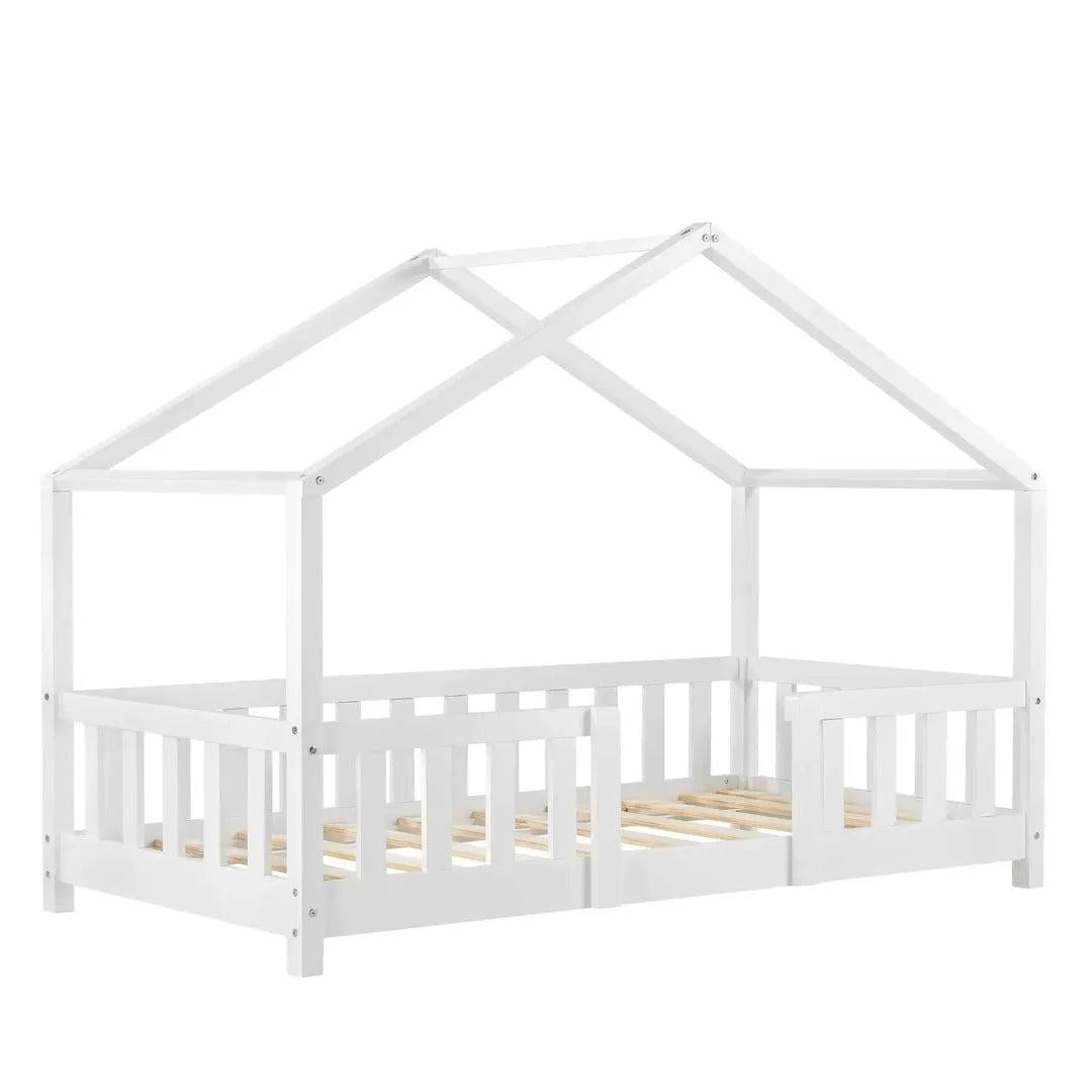 Lit cabane avec barrière 70x140cm - Blanc
