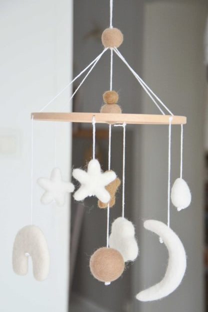 Mobile Montessori Beige, camel &amp; blanc
