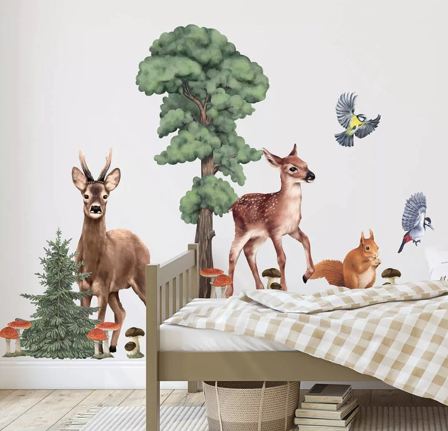 Autocollant sticker chambre enfant Animaux de la forêt biches