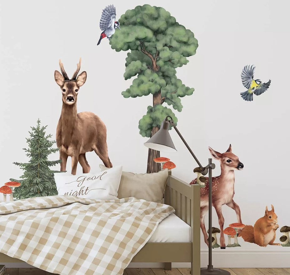 Autocollant sticker chambre enfant Animaux de la forêt biches