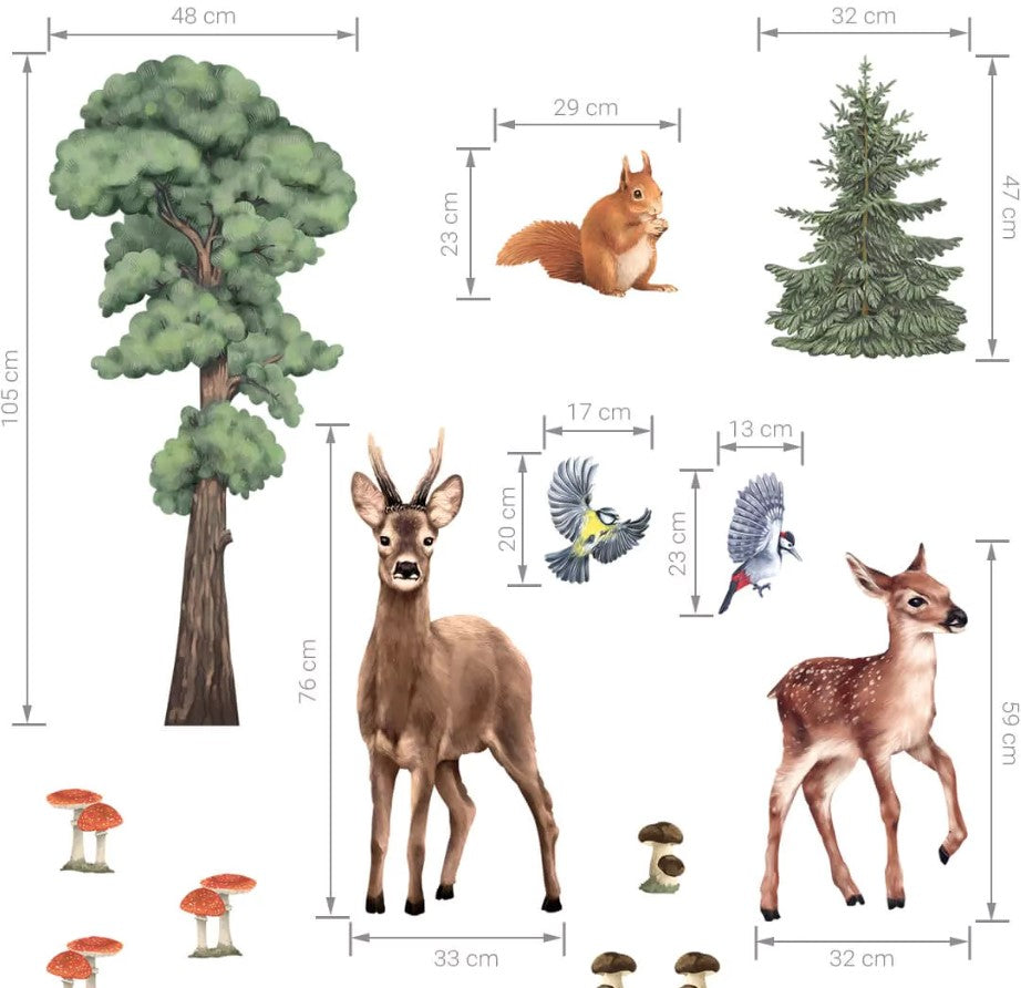 Autocollant sticker chambre enfant Animaux de la forêt biches