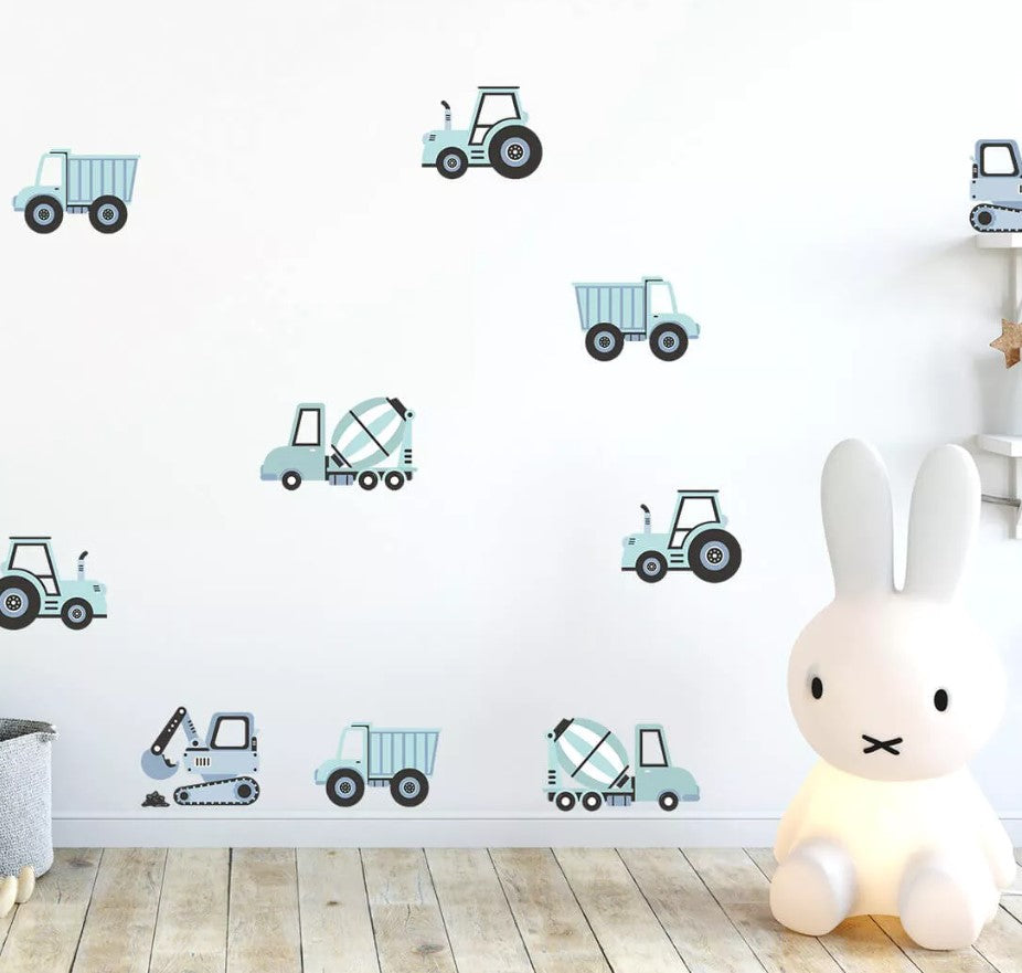 Autocollant sticker chambre enfant Tracteur &amp; pelleteuse - Bleu