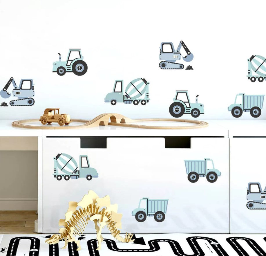 Autocollant sticker chambre enfant Tracteur &amp; pelleteuse - Bleu