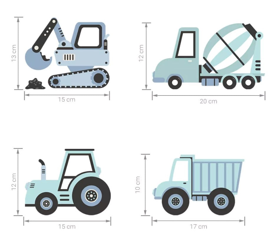 Autocollant sticker chambre enfant Tracteur &amp; pelleteuse - Bleu
