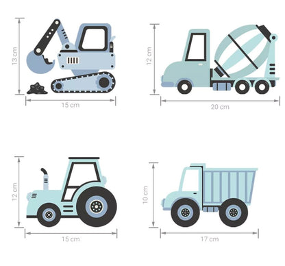 Autocollant sticker chambre enfant Tracteur &amp; pelleteuse - Bleu