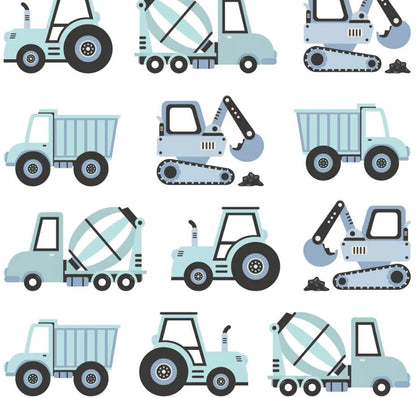 Autocollant sticker chambre enfant Tracteur &amp; pelleteuse - Bleu