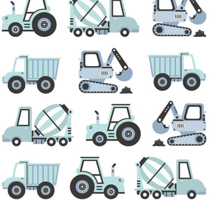 Autocollant sticker chambre enfant Tracteur & pelleteuse - Bleu