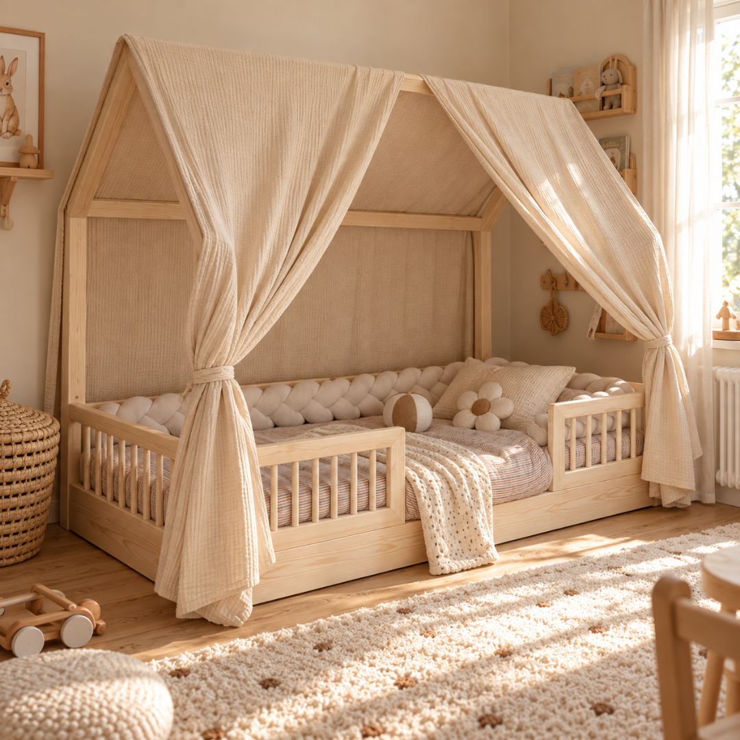 Ciel de lit cabane (pack de 2) Beige en stock