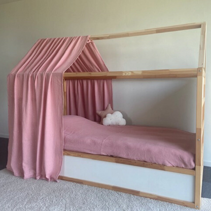Ciel de lit rose à pois dorés pour lit Kura IKEA