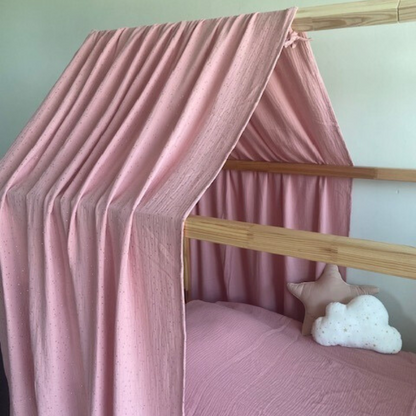 Ciel de lit rose à pois dorés pour lit Kura IKEA