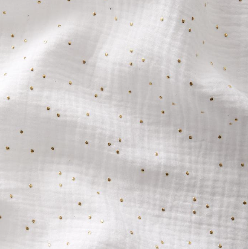 Couverture plaid enfant gaze de coton Blanc pois dorés
