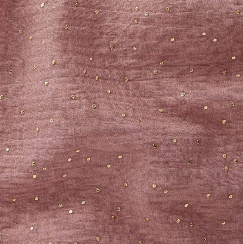 Couverture plaid enfant gaze de coton Rose pois dorés