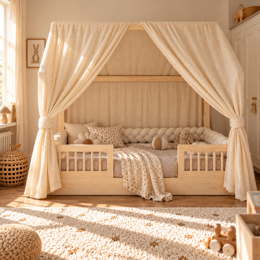 Ciel de lit cabane (pack de 2) Ecru pois dorés