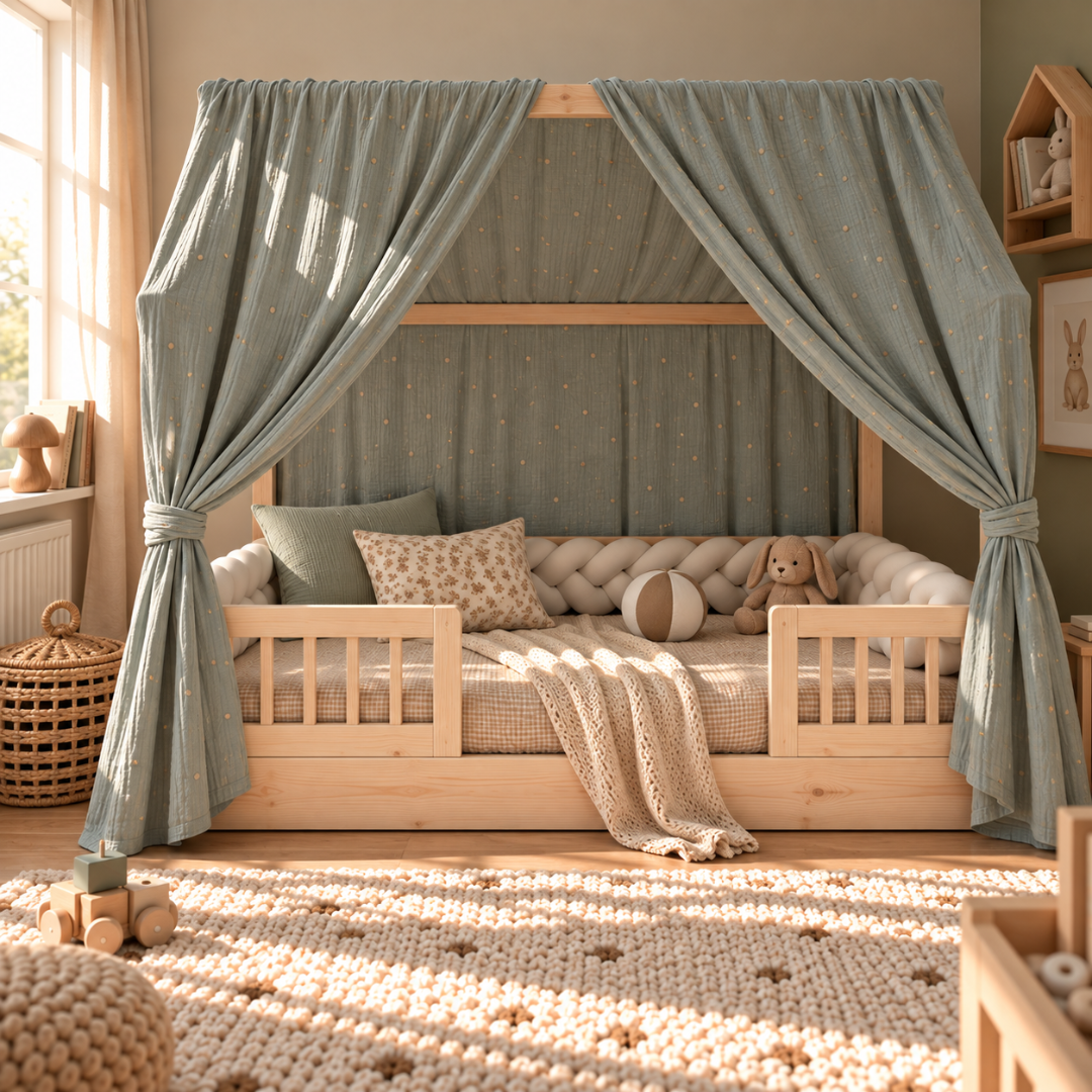 Ciel de lit cabane (pack de 2) Vert de gris à pois dorés