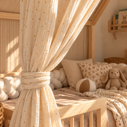 Ciel de lit cabane (pack de 2) Ecru pois dorés