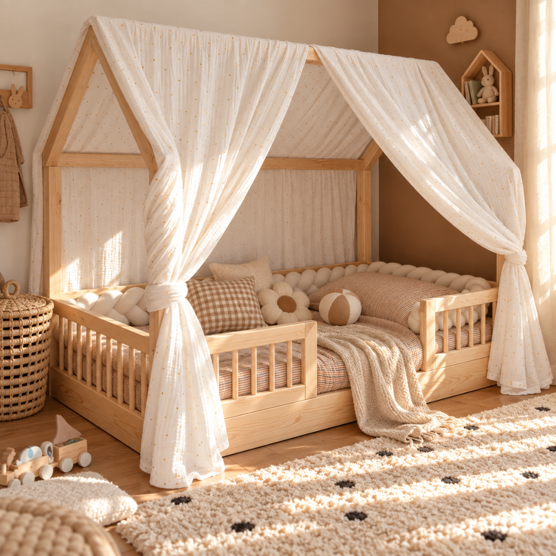 Ciel de lit cabane (pack de 2) Blanc pois dorés