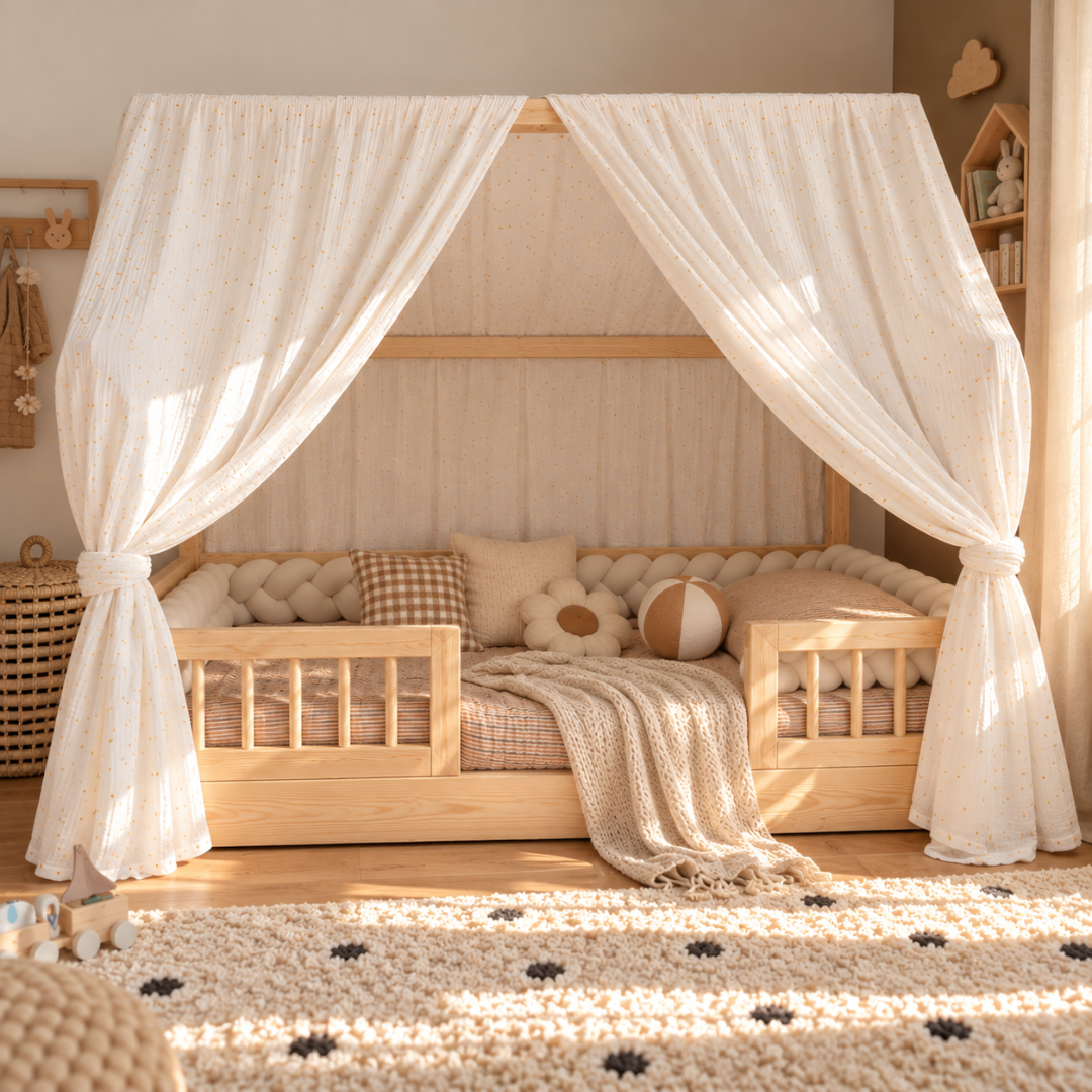 Ciel de lit cabane (pack de 2) Blanc pois dorés