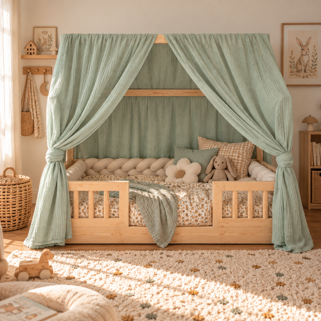 Set van 2 mintgroene luifels voor cabinebedden