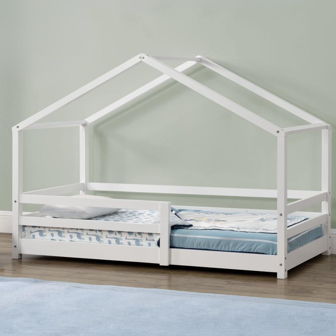 Lit cabane avec barrière 70x140cm - Blanc