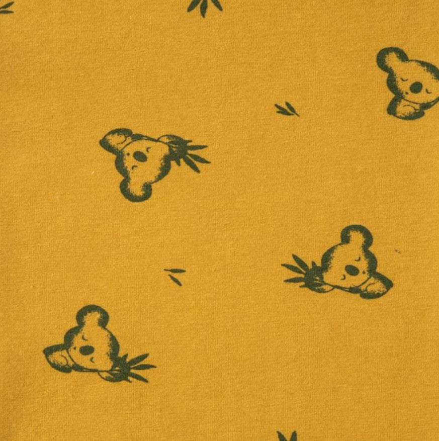 Drap housse jersey de coton bio - Koala jaune moutarde