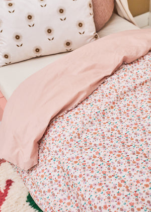 Housse de couette enfant 140x220cm + taie d'oreiller - Fleurs rose