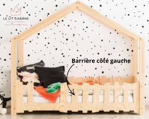 Lit cabane avec barrière 80x160cm