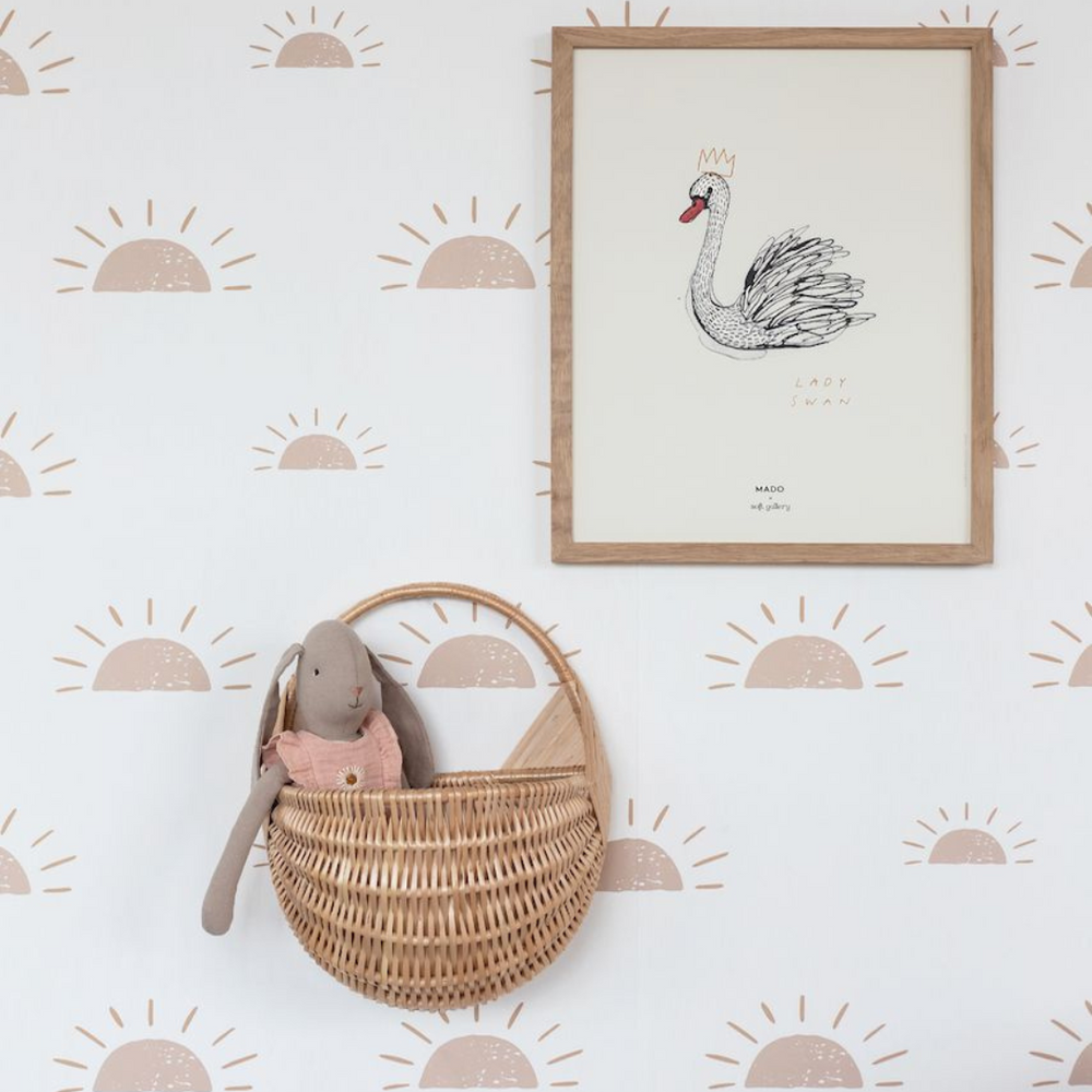 Papier peint chambre enfant Soleil - Rose nude & Blanc