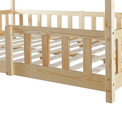 Lit cabane avec barrière 90x200cm Bois naturel