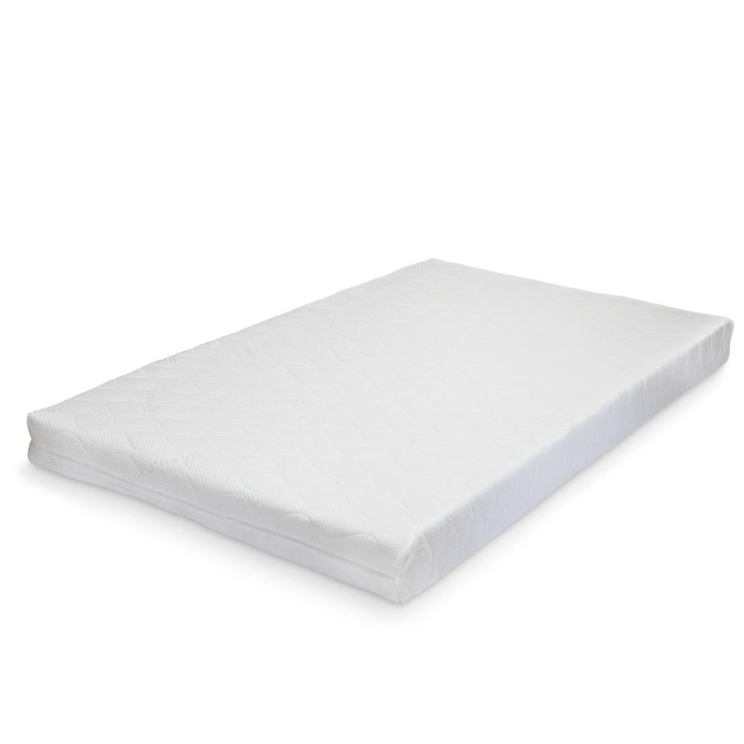 Grand lit cabane Montessori avec barrière + matelas - 120x200cm - Bois naturel
