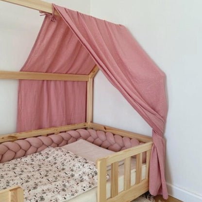 Ciel de lit cabane Rose pois dorés