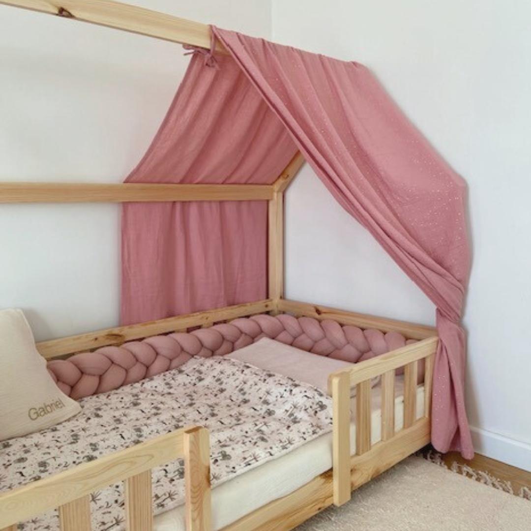 Ciel de lit cabane Rose pois dorés