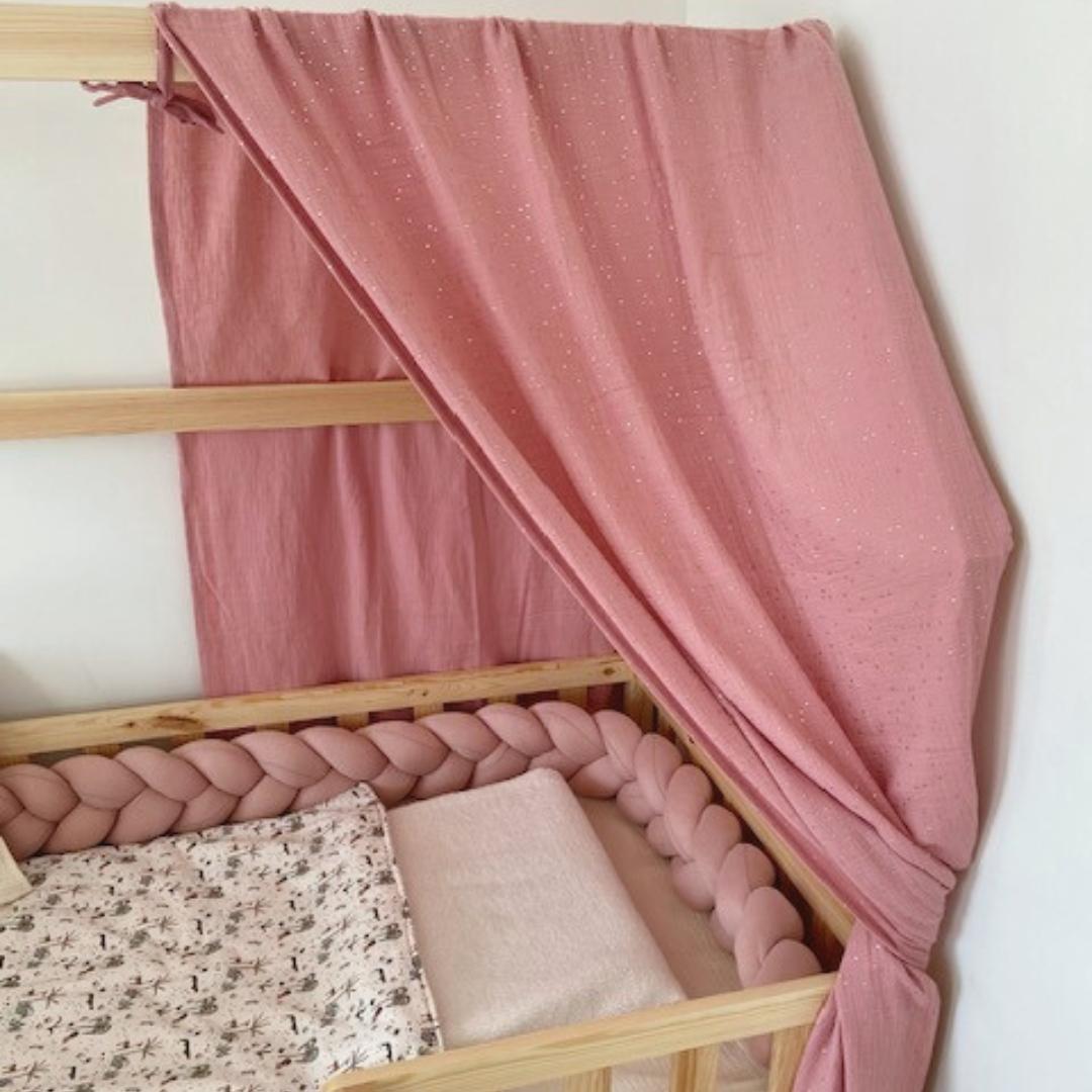 Ciel de lit cabane (pack de 2) Rose pois dorés