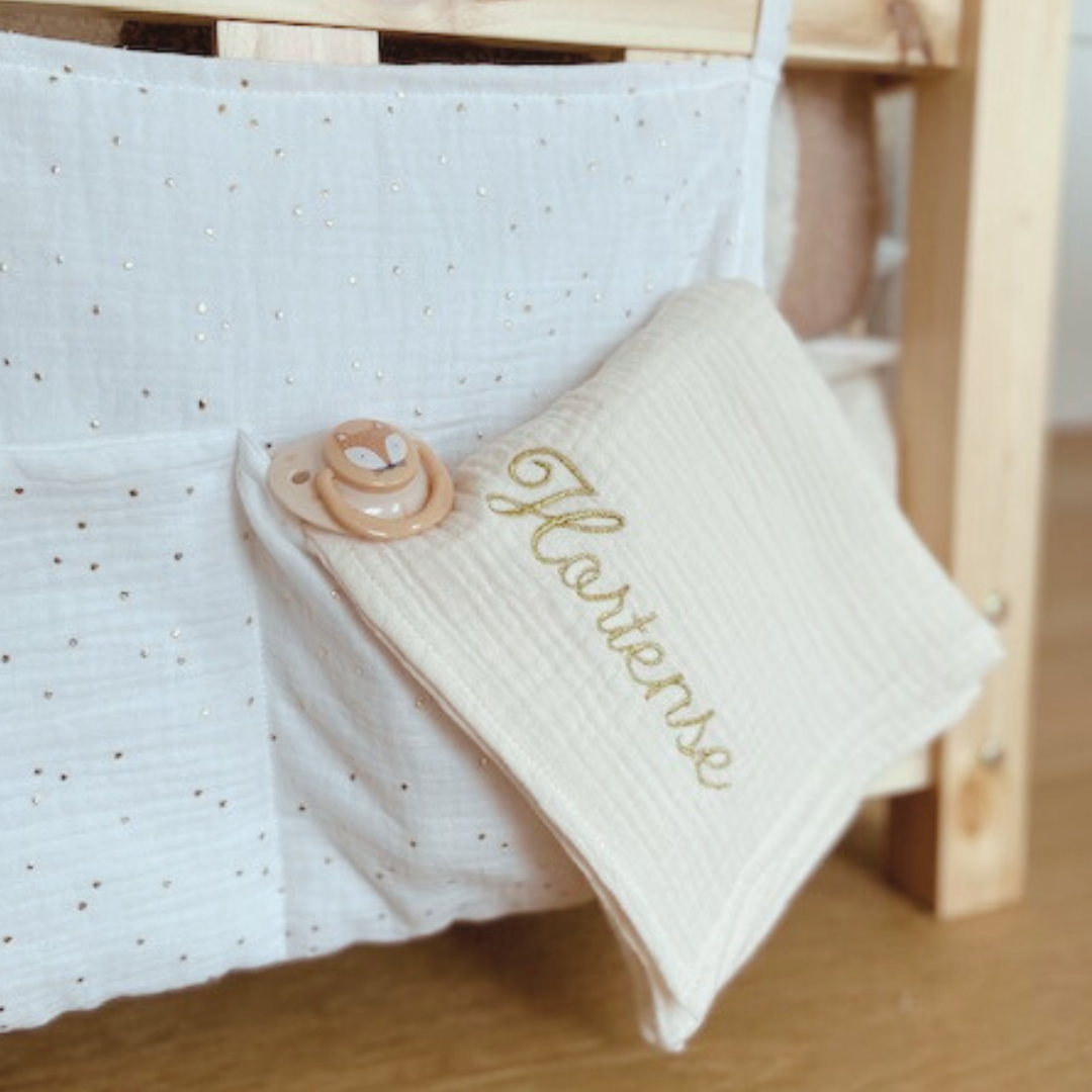 Pochette de rangement lit - Blanc pois dorés