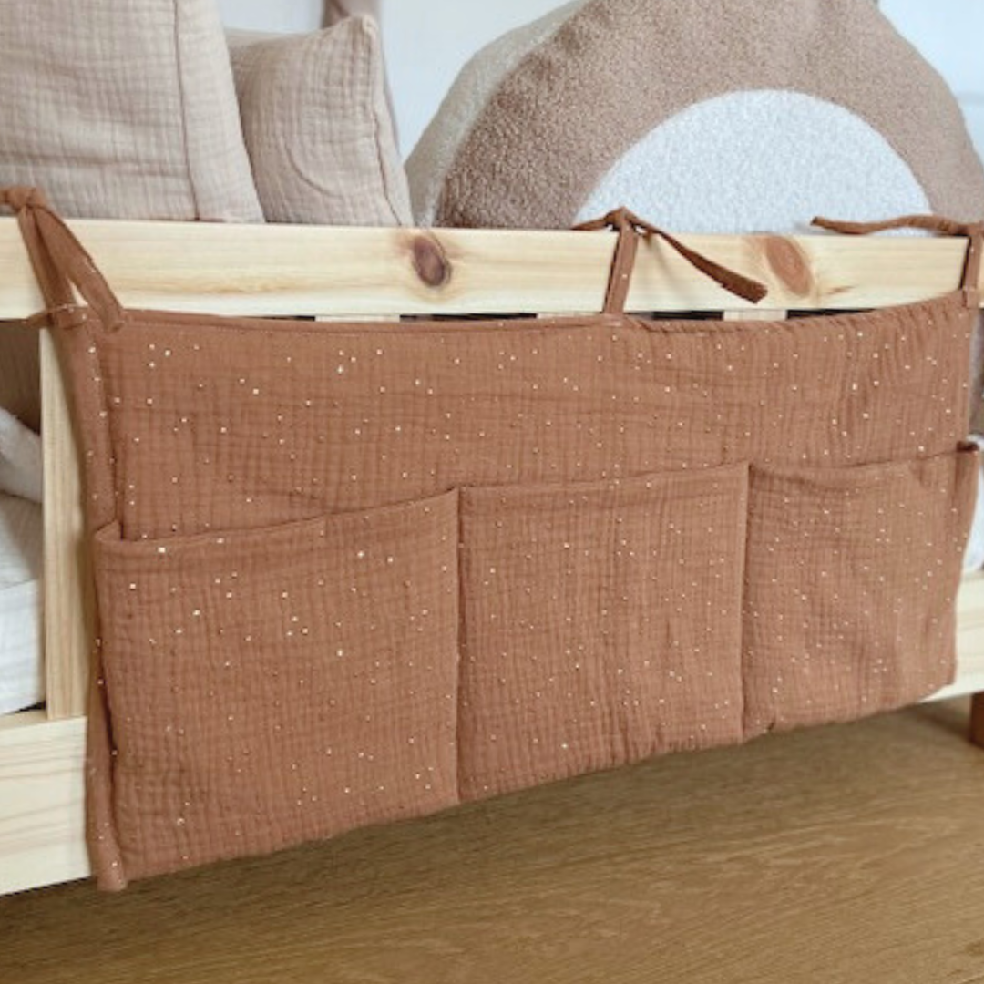 Pochette de rangement lit - Terracotta pois dorés